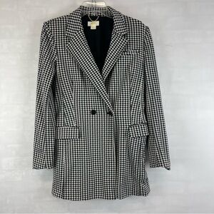 Maeve Anthropologie Longline Blazer Size Small Black White Gingham Check Jacket